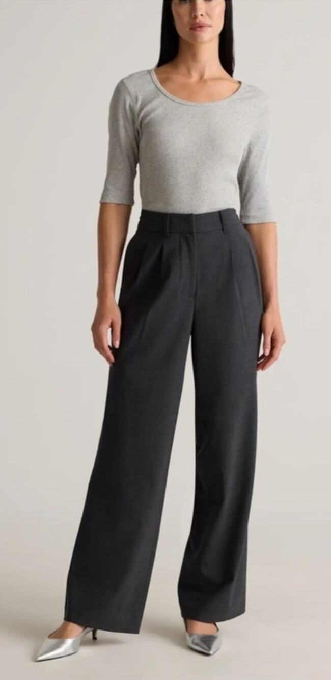 Quince Italian Wool Pleated Wide Leg Trouser in Coal Melange Size 14